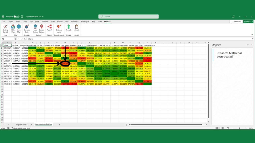 Excel®™ Addin Distance Matrix Mapcite 7280